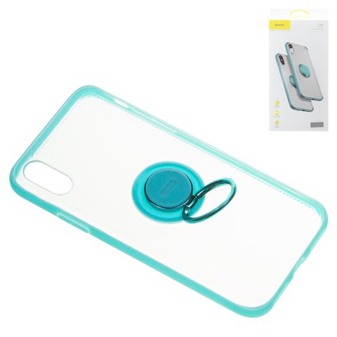 Чехол Baseus для iPhone X, iPhone XS, голубой, с кольцом держателем, матовый, пластик, #WIAPIPH58 YD03