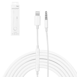AUX кабель, TRS 3.5 мм, Lightning, белый, service pack box