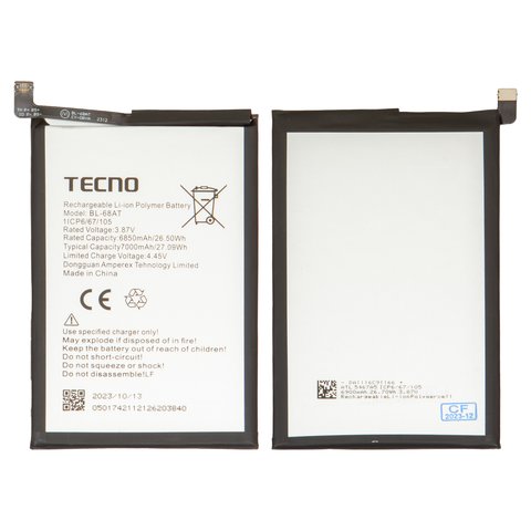 Аккумулятор BL 68AT для Tecno Pova 2, Li ion, 3,87 B, 7000 мАч, Original PRC 