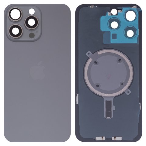 Задня панель корпуса для iPhone 15 Pro Max, сіра, із склом камери, natural Titanium, small hole