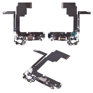 Шлейф для iPhone 15 Pro, конектора зарядки, чорний, з мікрофоном, High Copy