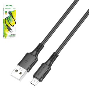 USB кабель Borofone BX80, USB тип A, micro USB тип B, 100 см, 2,4 А, черный, #6974443385205