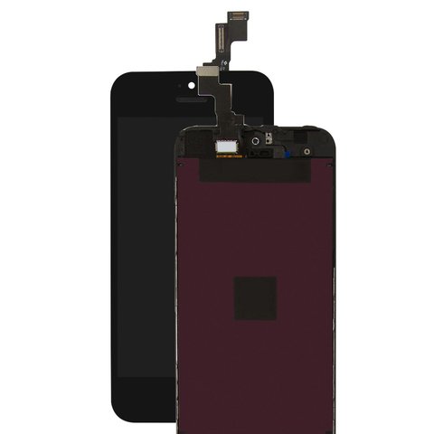 Дисплей для iPhone 5S, iPhone SE, черный, с рамкой, переклеено стекло