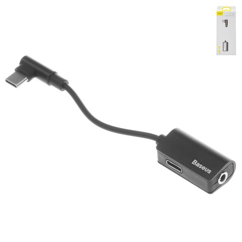 Adaptador Baseus L45, no soporta micrófono, en forma de L, de USB tipo C a 3.5 mm 2 en 1, USB tipo C, TRS 3.5 mm, negro, 1 A, #CATL45 01