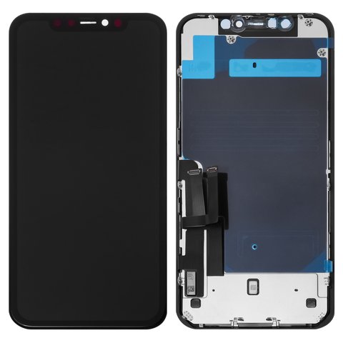 Дисплей для iPhone 11, черный, с рамкой, AAA, с пластиками камеры и датчика приближения, TFT , YOUDA