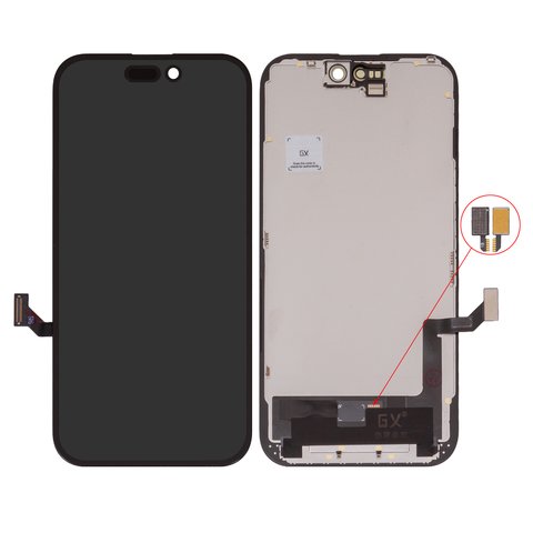 Дисплей для iPhone 15, черный, с рамкой, HC, без микросхемы, OLED , GX OEM hard