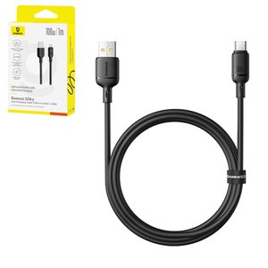 USB кабель Baseus Silky, USB тип C, USB тип A, 100 см, 100 Вт, черный, силиконовый, #P10377703113 00