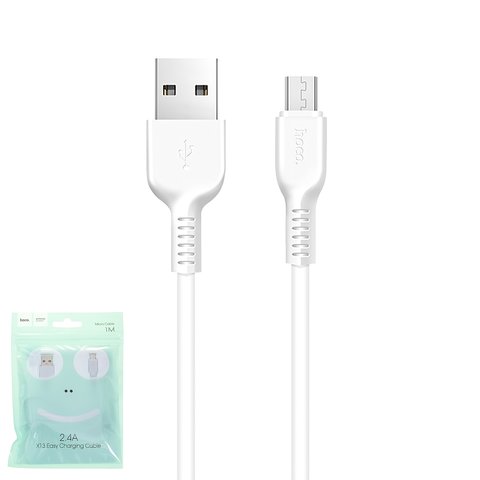 USB дата кабель Hoco X13, USB тип A, micro USB тип B, 100 см, 2,4 А, білий