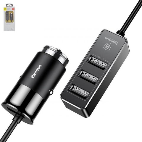 Автомобильное зарядное устройство Baseus F629, 12 В, USB выход 5В 2,4А , 3 USB выхода 5В 3,1А , черное, #CCTON 01