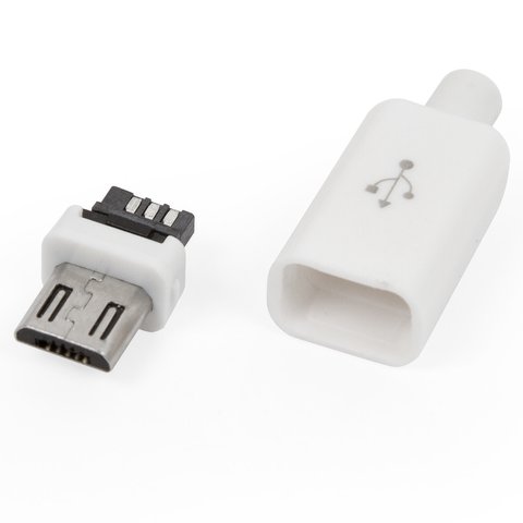 Micro USB Connector, 5 pin, sectional , "male", white 