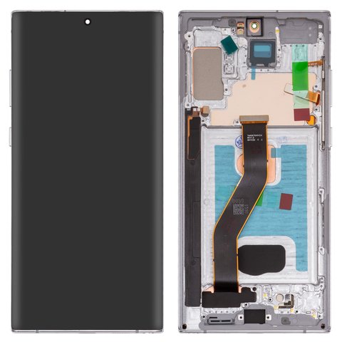 LCD compatible with Samsung N975F Galaxy Note 10 Plus, silver, with frame, High Copy, OLED  