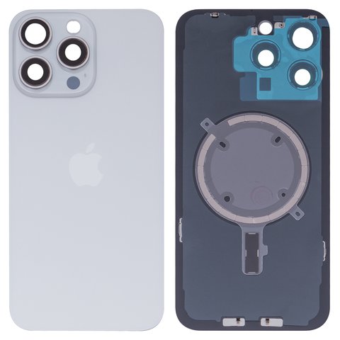 Panel trasero de carcasa puede usarse con iPhone 15 Pro Max, blanco, con vidrio de cámara, HC