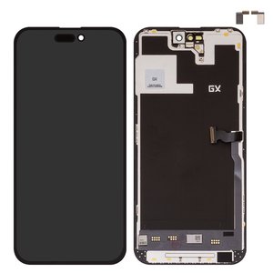 Pantalla LCD puede usarse con iPhone 14 Pro Max, negro, con marco, HC, sin microchip, AMOLED , GX OEM soft, 120Hz