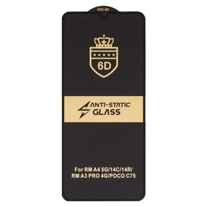 Защитное стекло ESD 6D для Motorola Moto G06; Xiaomi Poco C75, Redmi 14C 4G, совместимо с чехлом, Full Glue, Anti Static, без упаковки , черный, global version