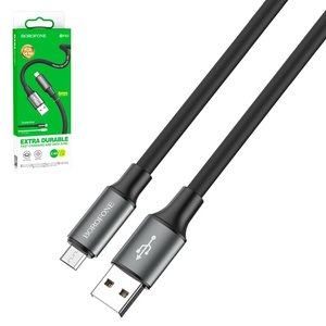 USB кабель Borofone BX82, USB тип A, micro USB тип B, 100 см, 2,4 А, черный, силиконовый, #6974443386196